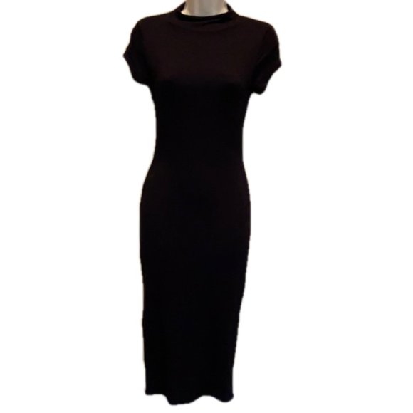 MyStyleMode Bodycon Midi Dress Black Mock Neck - Picture 1 of 5